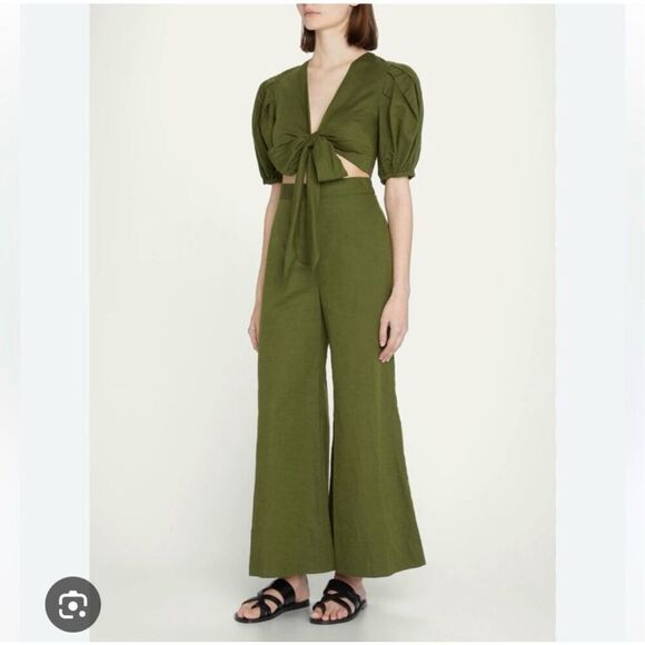RHODE Penelope Pant Chive Womens Size 4 Green Wide Leg Culotte Linen Lagenlook - Picture 1 of 13